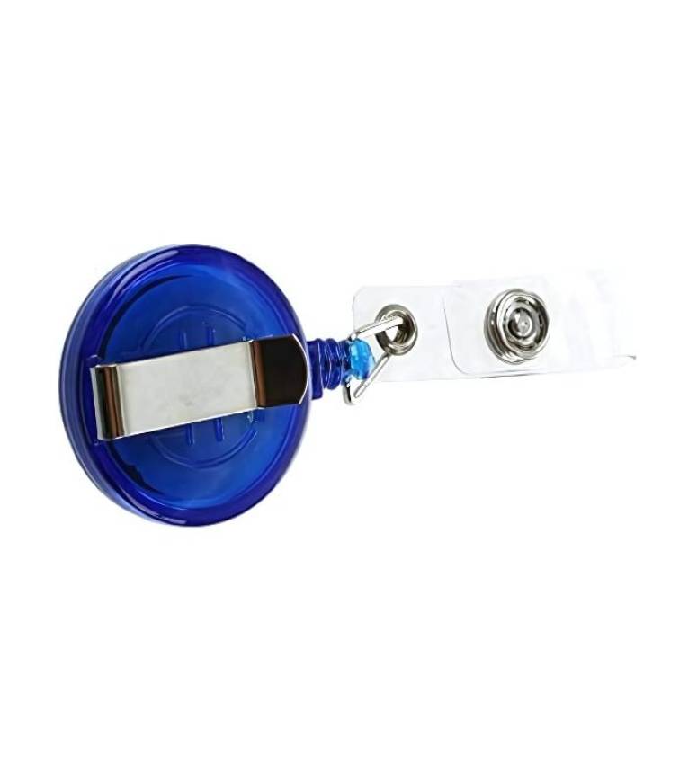 Support de badge rétractable en Bleu, idéal pour cartes d'identité, badges professionnels et événements.